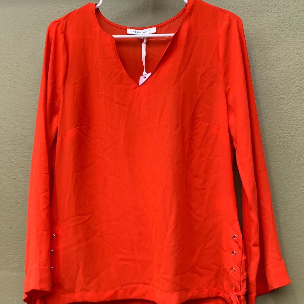 NWT Rose + Olive Long Sleeved V-Neck Persimmon Top